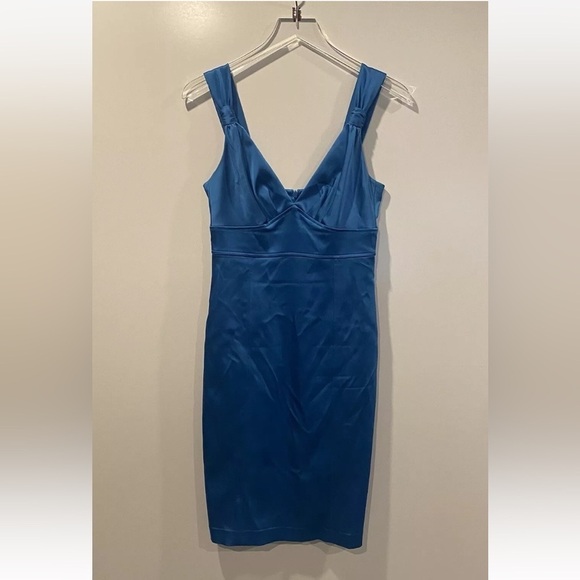 David Meister Blue Satin Sheath Cocktail Dress Womens Size 4‎ (1490) - Picture 1 of 5